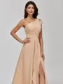 Understated A-line One-Shoulder Pleated Floor-Length Chiffon Bridesmaid Dress