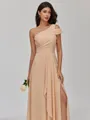 Understated A-line One-Shoulder Pleated Floor-Length Chiffon Bridesmaid Dress