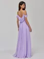 Tasteful A-line Cold Shoulder Pleated Floor-Length Chiffon Bridesmaid Dress