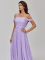 Tasteful A-line Cold Shoulder Pleated Floor-Length Chiffon Bridesmaid Dress