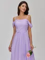Tasteful A-line Cold Shoulder Pleated Floor-Length Chiffon Bridesmaid Dress