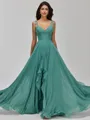 Resplendent A-line V-Neck Ruffles Floor-Length Chiffon Bridesmaid Dress