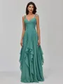 Resplendent A-line V-Neck Ruffles Floor-Length Chiffon Bridesmaid Dress