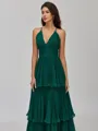 Gracious A-line V-Neck Cascading Ruffles Floor-Length Chiffon Bridesmaid Dress