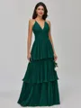 Gracious A-line V-Neck Cascading Ruffles Floor-Length Chiffon Bridesmaid Dress