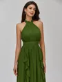 Polished A-line Halter Ruffles Floor-Length Chiffon Bridesmaid Dress