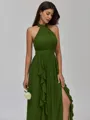 Polished A-line Halter Ruffles Floor-Length Chiffon Bridesmaid Dress