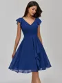 Glamorous A-line V-Neck Pleated Knee-Length Chiffon Bridesmaid Dress