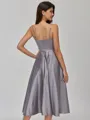 Understated A-line Spaghetti Straps Pleated Tea-Length Satin Bridesmaid Dress