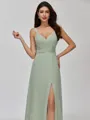 Statuesque A-line V-Neck Pleated Floor-Length Chiffon Bridesmaid Dress