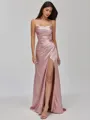 Tasteful Sheath Cowl Pleated Floor-Length Silk like Satin Bridesmaid Dress