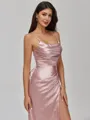 Tasteful Sheath Cowl Pleated Floor-Length Silk like Satin Bridesmaid Dress
