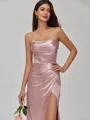 Tasteful Sheath Cowl Pleated Floor-Length Silk like Satin Bridesmaid Dress