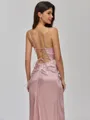 Tasteful Sheath Cowl Pleated Floor-Length Silk like Satin Bridesmaid Dress