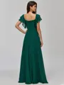 Unique A-line Square Short Sleeves Ruffles Floor-Length Chiffon Bridesmaid Dress
