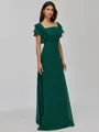Unique A-line Square Short Sleeves Ruffles Floor-Length Chiffon Bridesmaid Dress