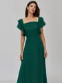 Unique A-line Square Short Sleeves Ruffles Floor-Length Chiffon Bridesmaid Dress