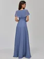 Elegant A-line V-Neck Short Sleeves Pleated Floor-Length Chiffon Bridesmaid Dress