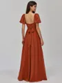 Sophisticated A-line Square Short Sleeves Bow Floor-Length Chiffon Bridesmaid Dress