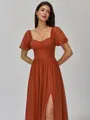 Sophisticated A-line Square Short Sleeves Bow Floor-Length Chiffon Bridesmaid Dress