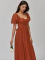 Sophisticated A-line Square Short Sleeves Bow Floor-Length Chiffon Bridesmaid Dress