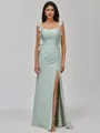 Graceful Sheath Straps Pleated Floor-Length Chiffon Bridesmaid Dress