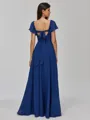 Regal A-line Square Short Sleeves Pleated Floor-Length Chiffon Bridesmaid Dress