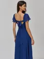 Regal A-line Square Short Sleeves Pleated Floor-Length Chiffon Bridesmaid Dress