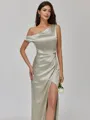Stylish Sheath Pleated Floor-Length Silk Like Satin Bridesmaid Dress