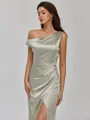 Stylish Sheath Pleated Floor-Length Silk Like Satin Bridesmaid Dress