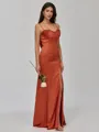 Classy Sheath Cowl Pleated Floor-Length Silk like Satin Bridesmaid Dress