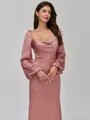 Glamorous Sheath Cowl Long Sleeves Pleated Floor-Length Satin Chiffon Bridesmaid Dress