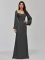 Glamorous Sheath Cowl Long Sleeves Pleated Floor-Length Satin Chiffon Bridesmaid Dress