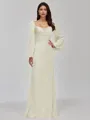 Glamorous Sheath Cowl Long Sleeves Pleated Floor-Length Satin Chiffon Bridesmaid Dress