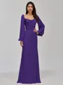 Glamorous Sheath Cowl Long Sleeves Pleated Floor-Length Satin Chiffon Bridesmaid Dress