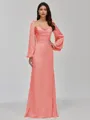 Glamorous Sheath Cowl Long Sleeves Pleated Floor-Length Satin Chiffon Bridesmaid Dress