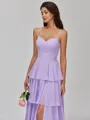 Understated A-line Spaghetti Straps Cascading Ruffles Floor-Length Chiffon Bridesmaid Dress