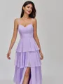 Understated A-line Spaghetti Straps Cascading Ruffles Floor-Length Chiffon Bridesmaid Dress