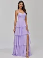 Understated A-line Spaghetti Straps Cascading Ruffles Floor-Length Chiffon Bridesmaid Dress