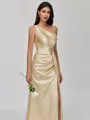 Tasteful Sheath One-Shoulder Pleated Floor-Length Silk Like Satin Bridesmaid Dress