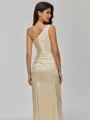Tasteful Sheath One-Shoulder Pleated Floor-Length Silk Like Satin Bridesmaid Dress