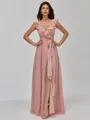 Radiant A-line V-Neck Sash/Ribbon/Belt Floor-Length Chiffon Bridesmaid Dress