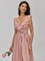 Radiant A-line V-Neck Sash/Ribbon/Belt Floor-Length Chiffon Bridesmaid Dress