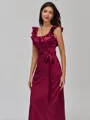 Resplendent A-line Square Sash/Ribbon/Belt Floor-Length Silk Like Satin Bridesmaid Dress