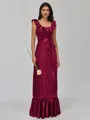 Resplendent A-line Square Sash/Ribbon/Belt Floor-Length Silk Like Satin Bridesmaid Dress