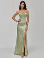 Stunning Sheath Spaghetti Straps Floor-Length Silk Like Satin Corset Bridesmaid Dress