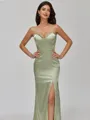 Stunning Sheath Spaghetti Straps Floor-Length Silk Like Satin Corset Bridesmaid Dress