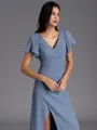 Charming A-line V-Neck Short Sleeves Pleated Floor-Length Chiffon Bridesmaid Dress