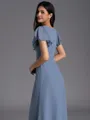 Charming A-line V-Neck Short Sleeves Pleated Floor-Length Chiffon Bridesmaid Dress