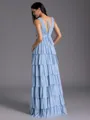 Tasteful A-line V-Neck Cascading Ruffles Floor-Length Bridesmaid Dress